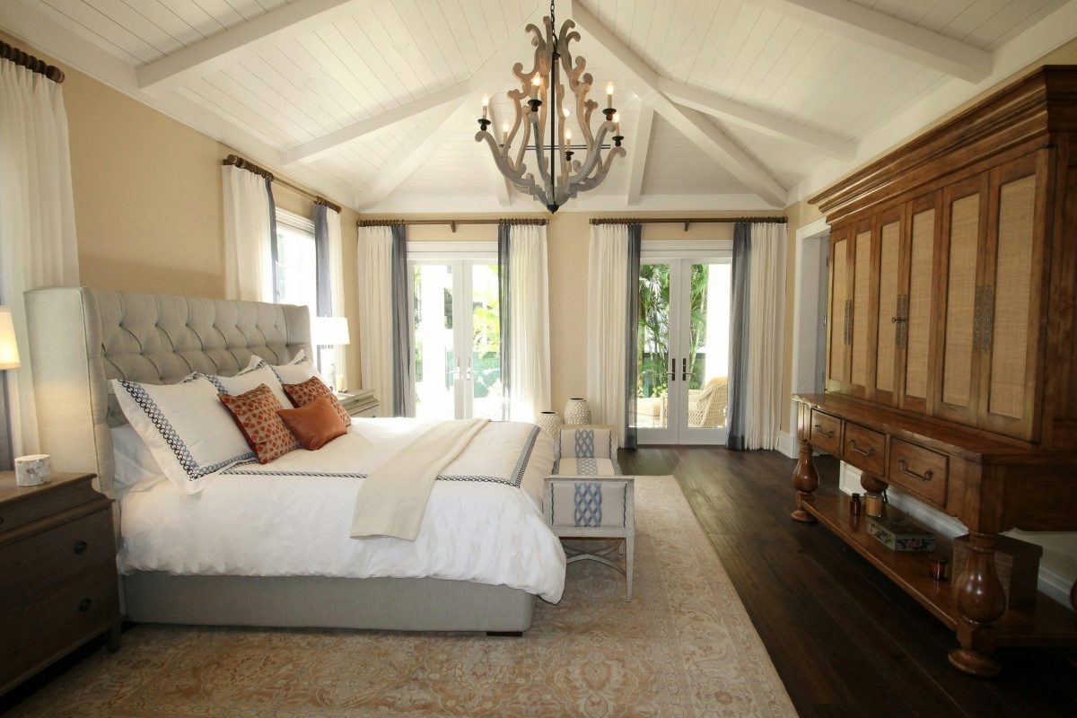 bedroom with a white barn wood ceiling